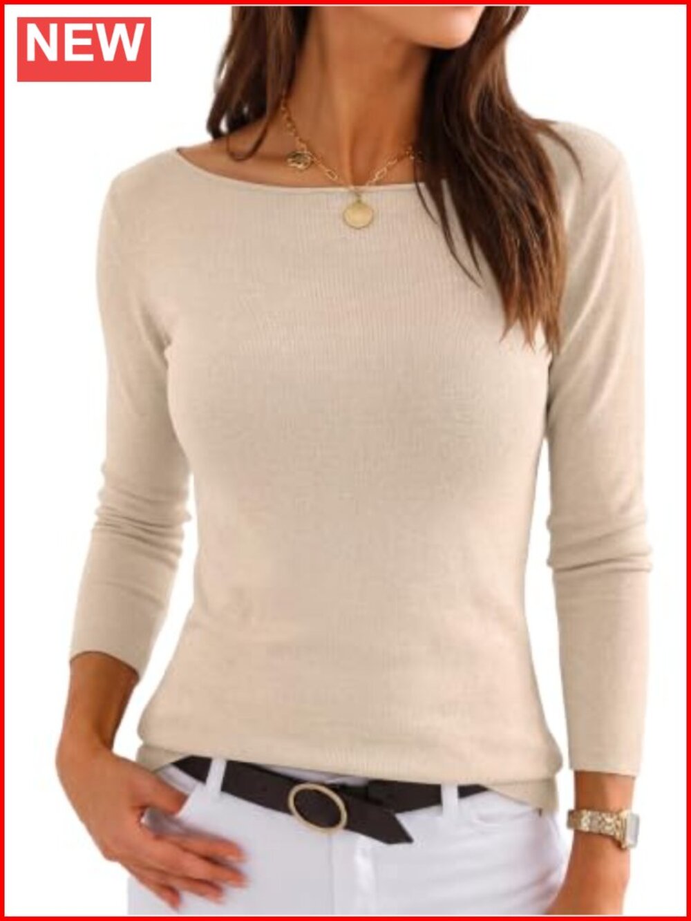 Women's Long Sleeve Boat Neck Lightweight Sweater Pullover Knit Top
